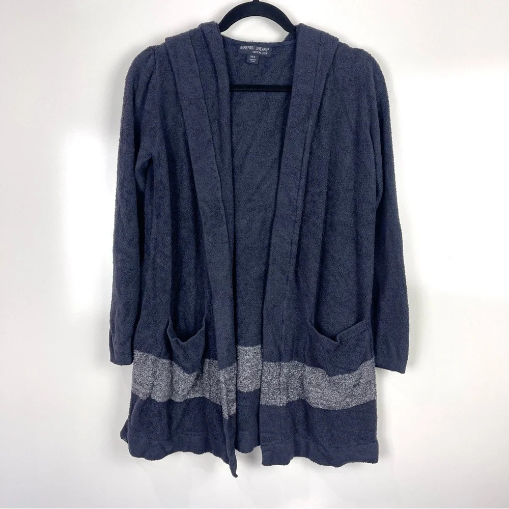 Barefoot Dreams Cozychic Navy Blue Hooded Open Front Cardigan Sweater XS/S
